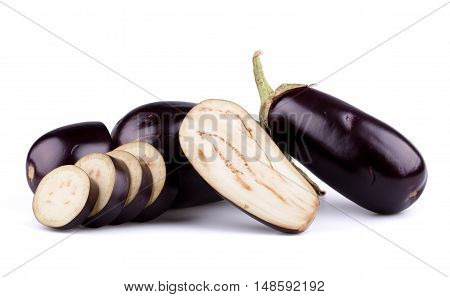 Eggplants or aubergines isolated on white background.