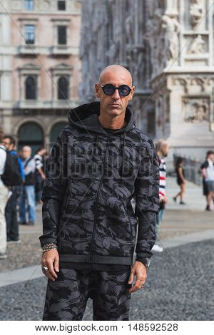 Fashionable Man Posing During Milan Fashion Week