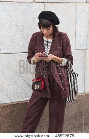 Fashionable Woman Posing During Milan Fashion Week
