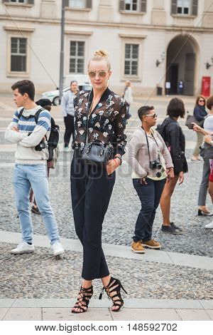 Fashionable Woman Posing During Milan Fashion Week