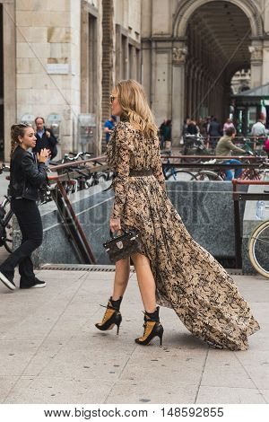 Fashionable Woman Posing During Milan Fashion Week