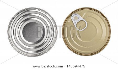 cans top view without labels canned food industrial production different packaging