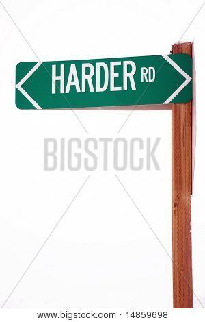 Harder Road Street Sign in Snow Storm Rural Highway
