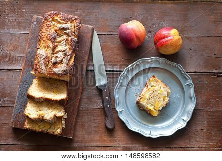 plum and yellow peaches with amaretti bakedfood