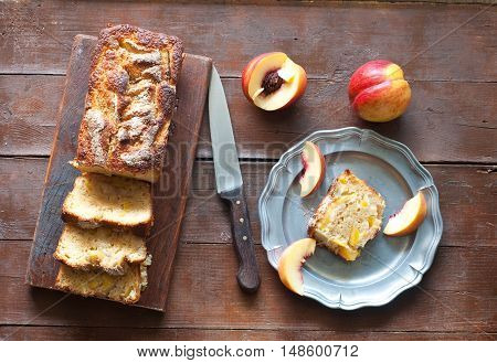 plum and yellow peaches with amaretti bakedfood