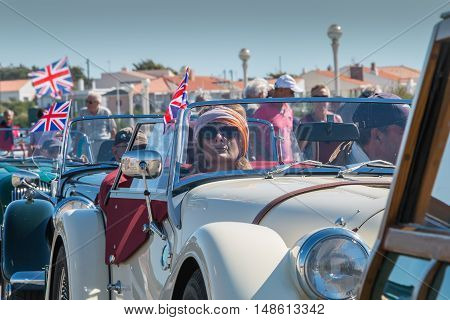 Sables d Olonne France - September 23 2016 : English vintage car rally in the streets of the city 
