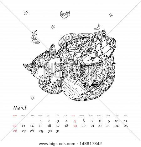 Hand Drawn Doodle Outline Cat Sleeping