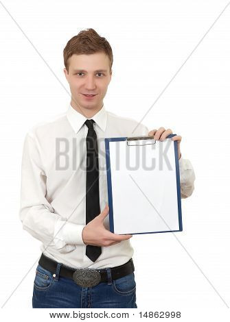 jonge man houdt een Klembord