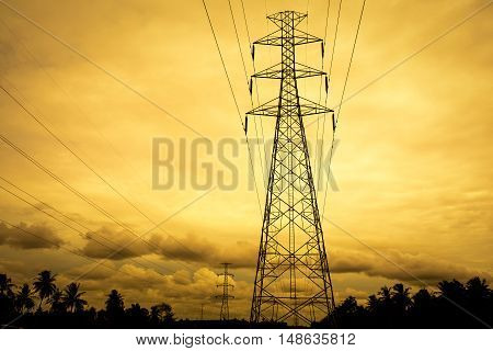 electric post landscape in subset background .