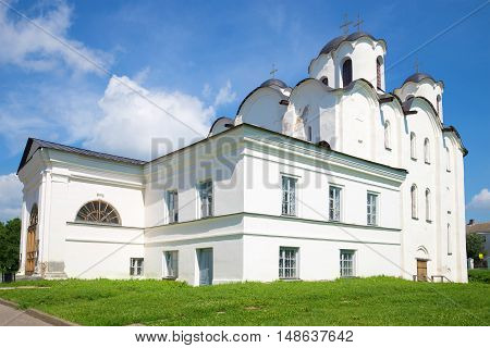 One of the oldest churches (founded in 1113) of Veliky Novgorod - St. Nicholas Cathedral closeup, sunny july afternoon. Russia