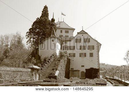 old Castle Wildegg in Switzerland in sepia