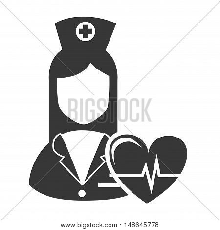 avatar woman nurse with cardio pulso heart. medicine icon. vector illustration