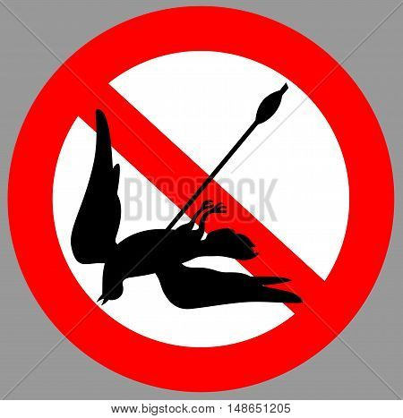 bird silhouette and arrow forbiden sign vector