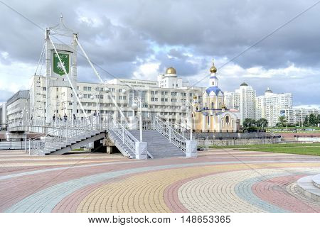 BELGOROD RUSSIA - August 31.2016: Embankment of the Vezelka River temple of Saint Gabriel and building of the State university