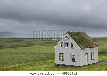 Glaumbaer Iceland - July 2 2016: Traditional farm with grass roof at Byggdasafn Skagfirdinga Glaumbaer on Iceland.
