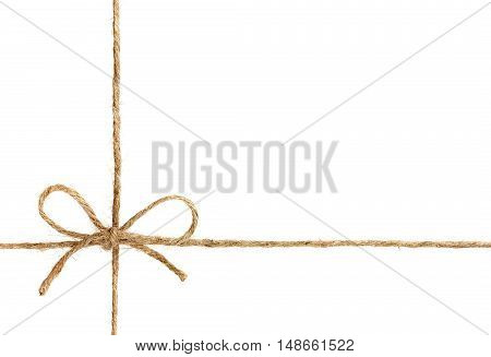 String or twine tied in a bow isolated on white background. Gift or present concept.