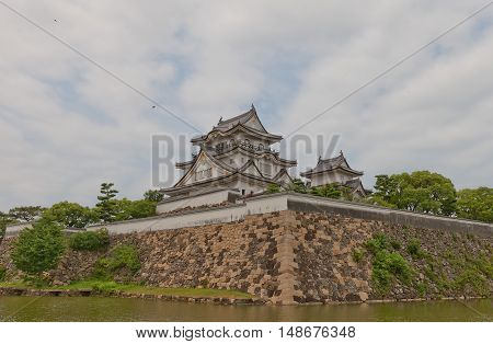 KISHIWADA JAPAN - JULY 24 2016: Main keep of Kishiwada castle Japan. Erected in 1585 burned down in 1827 reconstructed in 1954