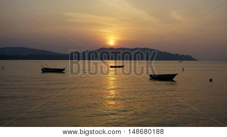 beautiful scenery at sunrise on the beach.