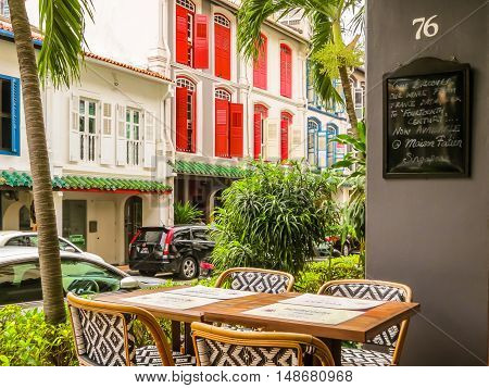 SINGAPORE, REPUBLIC OF SINGAPORE - JANUARY 09, 2014: Duxton Hill is the residential area in Singapore with the remained colonial buildings