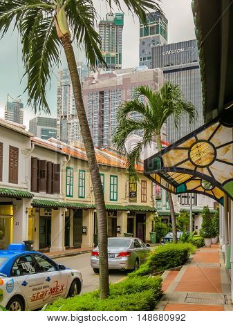SINGAPORE, REPUBLIC OF SINGAPORE - JANUARY 09, 2014: Duxton Hill is the residential area in Singapore with the remained colonial buildings