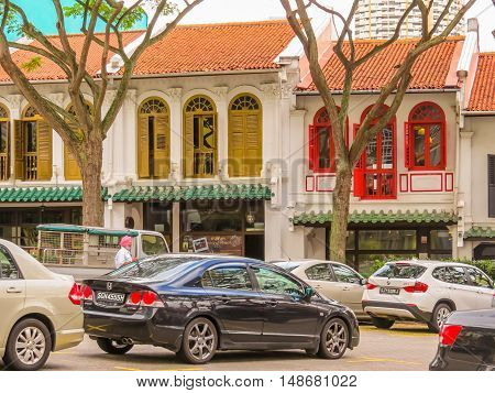 SINGAPORE, REPUBLIC OF SINGAPORE - JANUARY 09, 2014: Duxton Hill is the residential area in Singapore with the remained colonial buildings