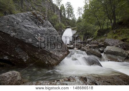 Corbu Waterfall at Lake Teletskoye in the Altai Mountains