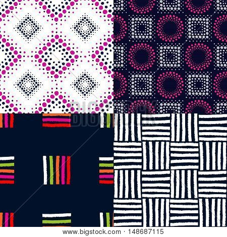 Colorful hand drawn geometric print. Vector seamless pattern with ethnic ornament for design textile, fabric, wrapping paper, package, wear, accessories.