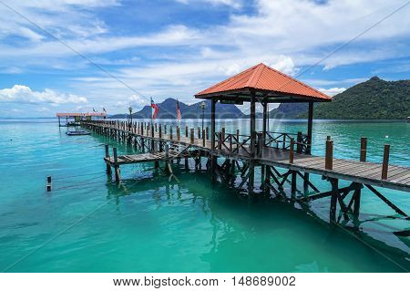 Semporna,Sabah-Sep 10,2016:View of Blue ocean,tropical island at Bohey Dulang tropical island,Semporna,Sabah.Bohey Dulang Island is one of the most popular islands in Tun Sakaran Marine Park.