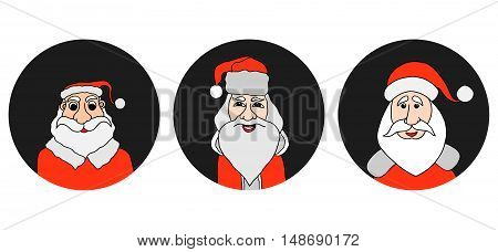 Santa Claus colorful round icons set. Old man with White Beard in Santa Cap. Digital background vector illustration.