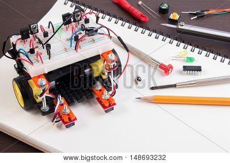 Stem Or Diy Electronic Kit , Line Tracking Robot Competition Ideas. Closeup.