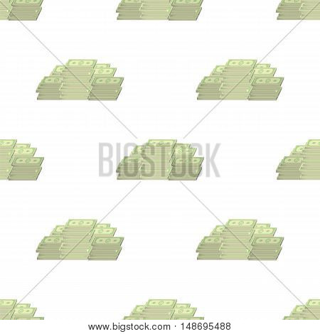 Set of Paper Dollars Seamless Pattern on White Background. American Banknotes. Cash Money. US Currency
