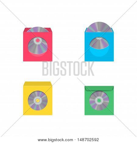 Set of color realistic envelopes with a window for the CD isolated on white background vector illustration.