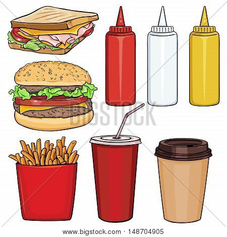 Vector Set Of Cartoon Fast Food Items