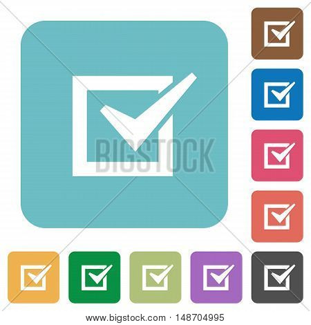 Flat checked box icons on rounded square color backgrounds.