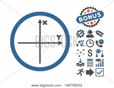 Cartesian Axis icon with bonus design elements. Vector illustration style is flat iconic bicolor symbols, cobalt and gray colors, white background.