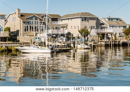 Long Beach Island NJ. USA - July 24 2016. Houses on Little Egg Harbor New Jersey were repaired after Hurricane Sandy in 2012 24 2016.