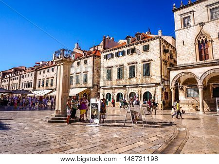 Dubrovnik, Croatia - Aug. 30, 2014 Luza Square looking toward the Stradun