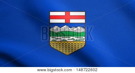 Albertan provincial official flag symbol. Canada banner and background. Canadian AB patriotic element. Flag of the Canadian province of Alberta waving in the wind with detailed fabric texture, illustration