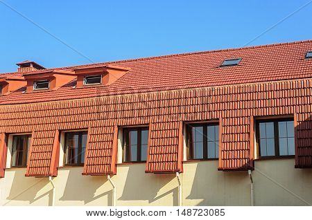 New tiled roof of house in Trinity Suburb old part of Minsk Belarus