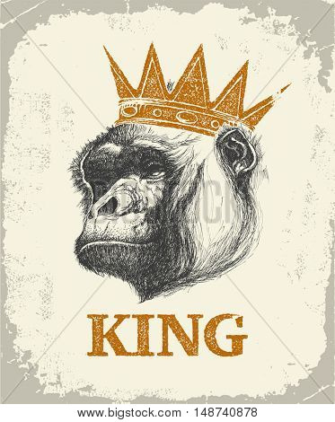 Monkey Face With Like A Boss Inscription Hand drawn Vector illustration.