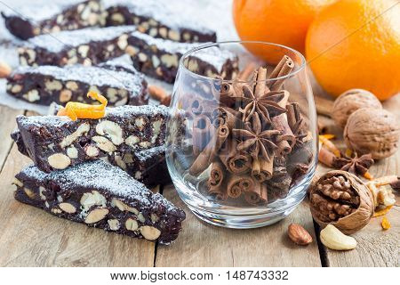 Panforte traditional italian christmas dessert with nuts and candied fruits horizontal