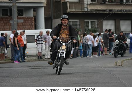 BELGRADE,SERBIA - SEPTEMBER 10, 2016: Oldtimer motorcycle at the commercial race of old cars in memory of formula 1 race held on the same place in 1939 two days after the beginning of Second World War when the famous Italian driver Tazio Nuvolari won