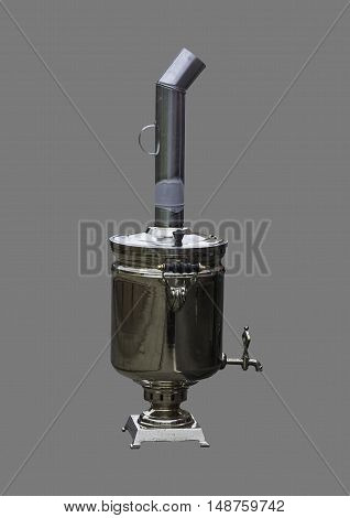 Soviet old samovar on isolated gray background.