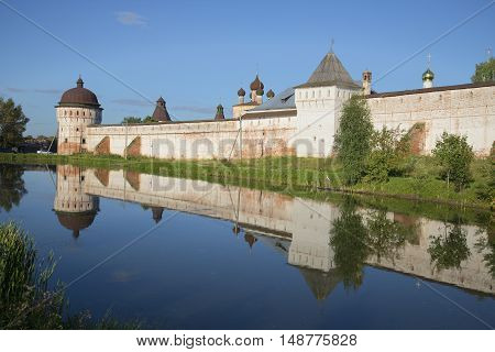 Summer evening at the walls of the old Rostov Boris and Gleb monastery. Yaroslavl region