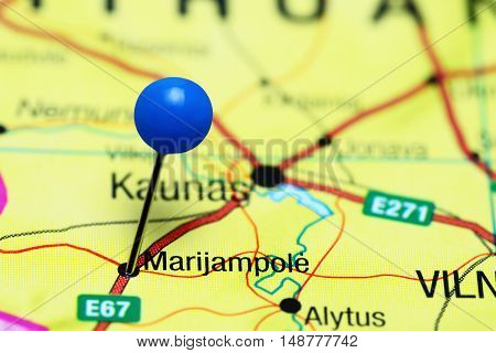 Marijampole pinned on a map of Lithuania