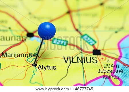 Alytus pinned on a map of Lithuania