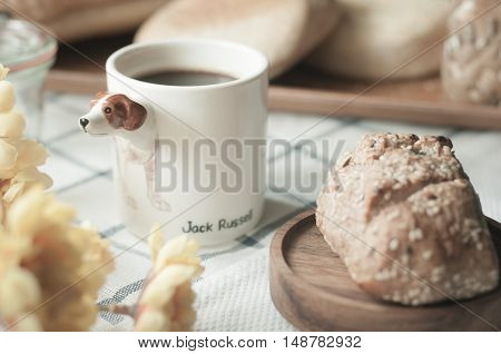 breakfast in the morning, coffee bread cereal, wheat gain bread, healhty