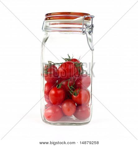 cherry tomatoes in a glass jar