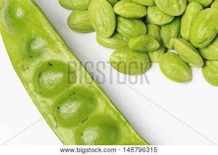 Parkia speciosa white background .Parkia seed with intense odor. But the most popular eating.