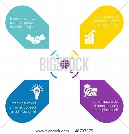 Color Arrows arranged in circle pointing inside the circle. Template for infographic numbered four positions.